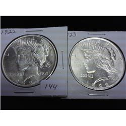 1922 & 23 PEACE SILVER DOLLARS (UNC)