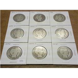 9 BARBER HALF DOLLARS 1894,94-O,95,97,98-S,99-S