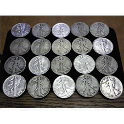 ROLL OF 20 ASSORTED WALKING LIBERTY HALF DOLLARS