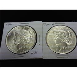 1922 & 26-D PEACE SILVER DOLLARS (UNC)