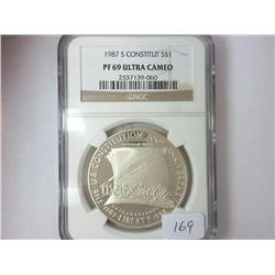 1987-S CONSTITUTION SILVER DOLLAR NGC PF69 ULTRA