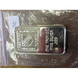 1 TROY OZ .999 FINE SILVER INGOT