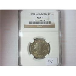 1979-P NARROW RIM SBA DOLLAR NGC MS65