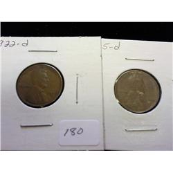 1922-D (VG) & 1925-D (AU) LINCOLN CENTS