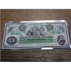 SOUTH CAROLINA $20 OBSOLETE CURRENCY (GEM CU)