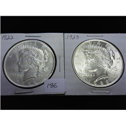 1922 & 23 PEACE SILVER DOLLARS (UNC)