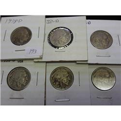 6-1938-D BUFFALO NICKELS ALL GRADE VG AND UP