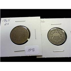 1865 TWO CENT PIECE & 1866 SHIELD NICKEL