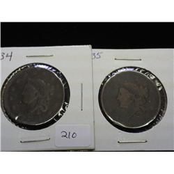 1834 & 35 US LARGE CENTS