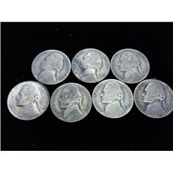 7 ASSORTED 35% SILVER JEFFERSON WAR NICKELS