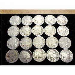 20 ASSORTED 1920'S BUFFALO NICKELS