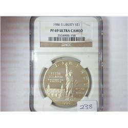 1986-S LIBERTY SILVER DOLLAR NGC PF69 ULTRA CAMEO