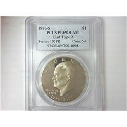 1976-S TYPE 2 IKE DOLLAR PCGS PR69DCAM