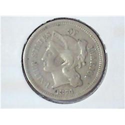 1874 THREE CENT PIECE (NICKEL) DIVIT MARK