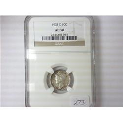 1935-D MERCURY DIME NGC (AU58) TONING