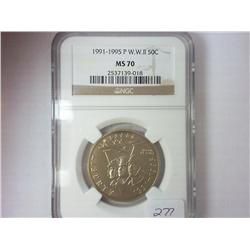 1991-95-P WWII HALF DOLLAR NGC MS70