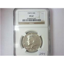 1969-S 40% KENNEDY HALF DOLLAR NGC PF67