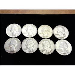 8 ASSORTED 1960-S WASHINGTON SILVER QUARTERS
