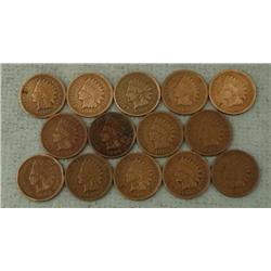 14 Mixed Indian Head Cent Pennies -All Nice 1897-1908