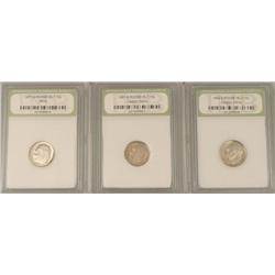 3 Proof Roosevelt Dimes 1977-1982 Cameo PR70