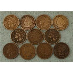 11 Diff Date High Grade Indian Cents Pennies 1881-1908