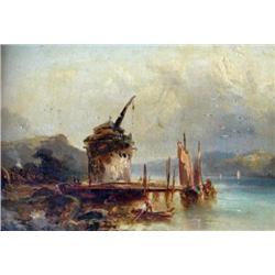 OIL ON CANVAS - ~Dutch River~ Scene Signed Hilldebrand