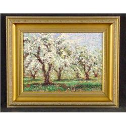 Framed Sammoun APPLES IN SPRING Landscape Art Canvas
