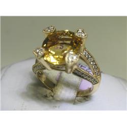 14K Yellow Gold Citrine Diamond Ring Size 7