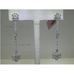 14K White Gold Diamond Flower Dangle Earrings