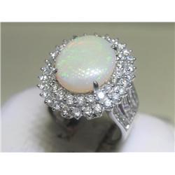 18K White Gold Opal Diamond Ring Size 6 1/2