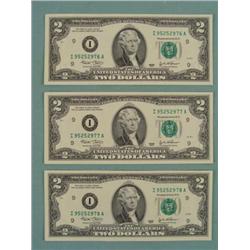 3) 2003 Consec # $2 Notes Two Dollar Bills I Mint MN CU