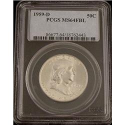 1959D Franklin Silver Half Dollar PCGS MS64 FBL