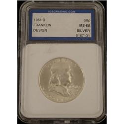 1958D IGS MS65 Franklin Silver Half Dollar