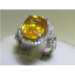 18K White Gold Oval Yellow Sapphire Diamond Ring Size 7