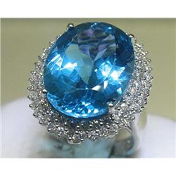 14K White Gold Blue Topaz Diamond Ring Size 6 1/4