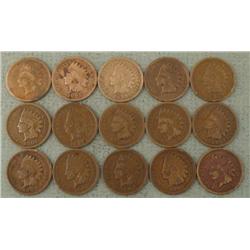 15 Diff Indian Head Penny Cents Dates 1880-1908