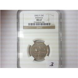 2002-P INDIANA QUARTER NGC MS67