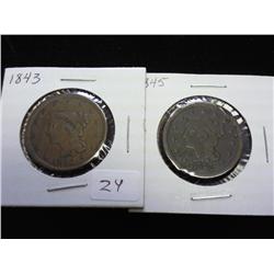 1843 & 45 US LARGE CENTS
