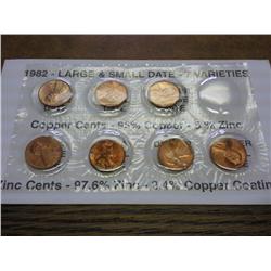 1982 LINCOLN CENT 7 VARIETIES SET (UNC)