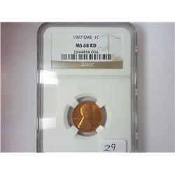 1967 SMS LINCOLN CENT NGC MS68 RD