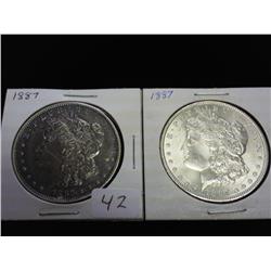 2-1887 MORGAN SILVER DOLLARS BOTH UNC 1 TONED