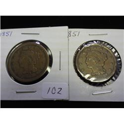 2-1851 US LARGE CENTS (VERY FINES)