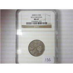 2000-D SOUTH CAROLINA QUARTER NGC MS67