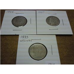 1883 WITH CENTS 87 & 88 LIBERTY "V" NICKELS