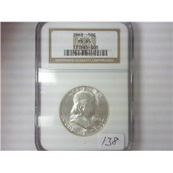 1963 FRANKLIN HALF DOLLAR NGC MS65