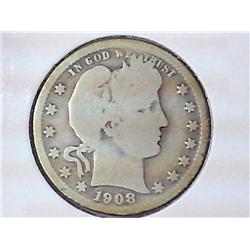1908-D BARBER QUARTER