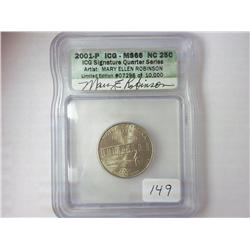 2001-P NORTH CAROLINA QUARTER ICG MS66