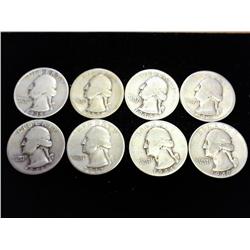 8-ASSORTED 1930'S & 40'S WASH. SILVER QUARTERS