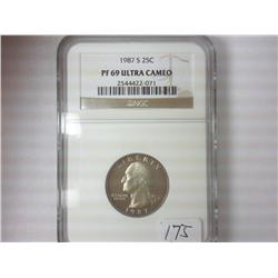 1987-S WASHINGTON QUARTER NGC PF69 ULTRA CAMEO