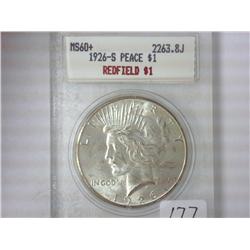 1926-S PEACE DOLLAR BLANCHARD MS60+ REDFIELD